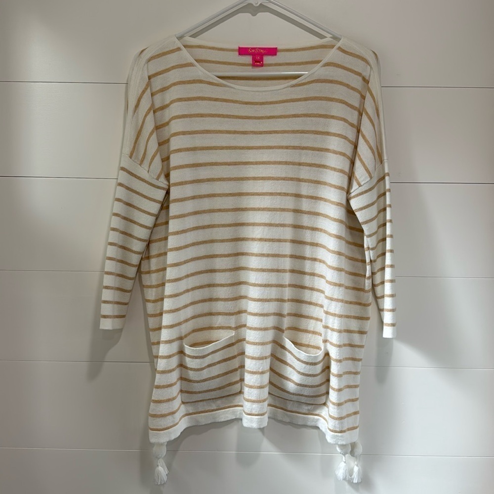 Lilly Pulitzer Elba Coolmax Sweater in Coconut Coastal Shell Stripe Ivory XS